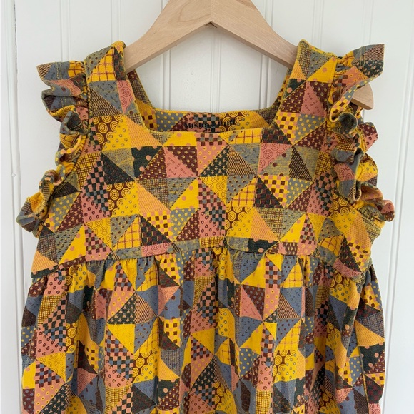 Misha & Puff Organic Patchwork Ruffle Sleeve Babydoll Dress In Mango, 7-8y - Picture 2 of 8